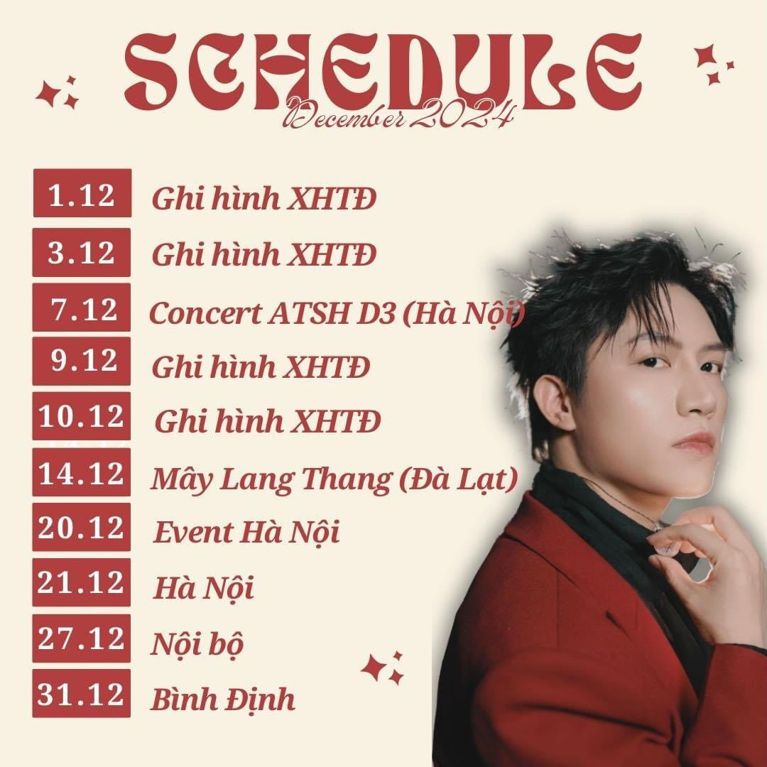 Lịch trình ghi hình tháng 12 của Anh Tú Voice đã kín từ sớm. Ảnh: Threads. Lịch trình ghi hình tháng 12 của Anh Tú Voice đã kín từ sớm. Ảnh: Threads.