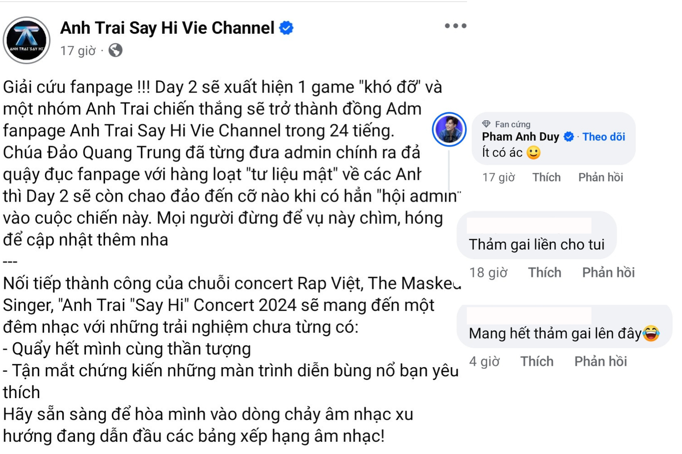 "Anh trai" Phạm Anh Duy bày tỏ cảm xúc dưới bài đăng "Ít có ác". "Anh trai" Phạm Anh Duy bày tỏ cảm xúc dưới bài đăng "Ít có ác".