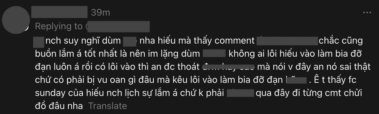 Tuy nhiên cũng có một số ý kiến khác cho rằng đây chỉ là hành động cá nhân của một thành viên nào đó nắm giữ fanpage, không đại diện cho toàn bộ cộng đồng SUNDAY. Tuy nhiên cũng có một số ý kiến khác cho rằng đây chỉ là hành động cá nhân của một thành viên nào đó nắm giữ fanpage, không đại diện cho toàn bộ cộng đồng SUNDAY.