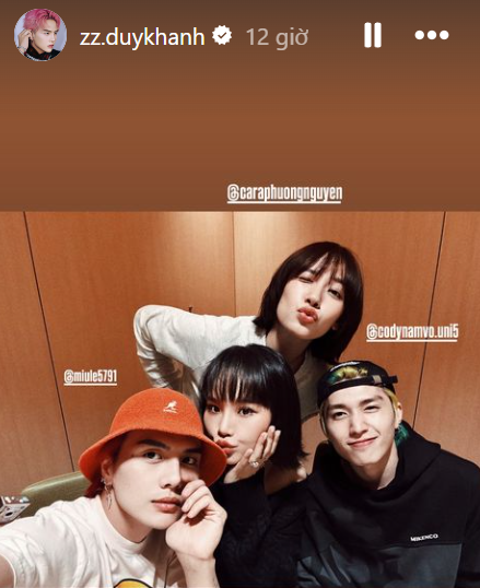 Miu Lê, Duy Khánh, Cara Phương, Cody Nam Võ vừa có buổi hẹn cùng nhau. Miu Lê, Duy Khánh, Cara Phương, Cody Nam Võ vừa có buổi hẹn cùng nhau.