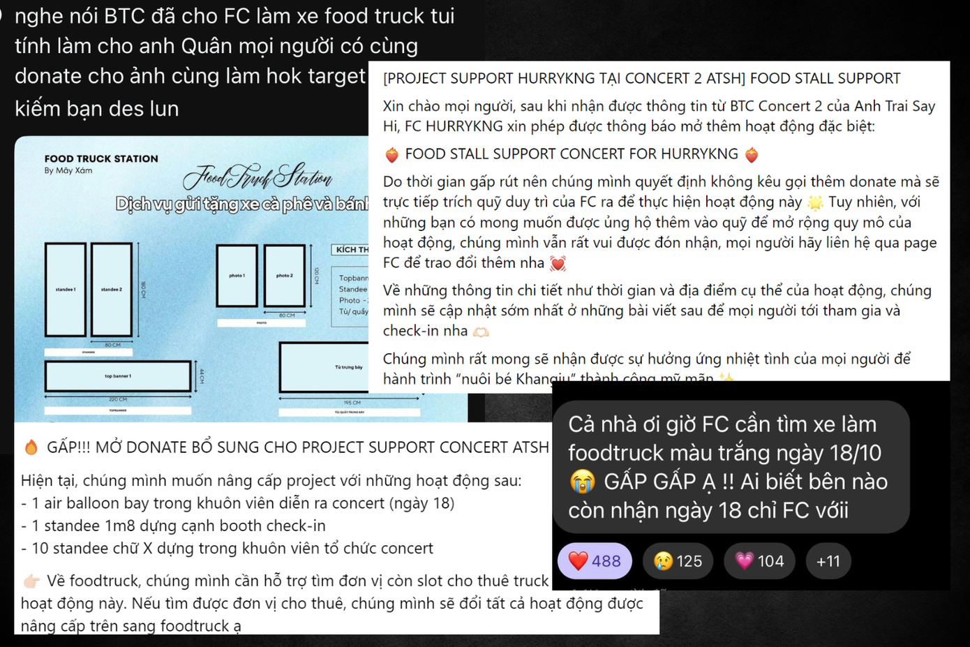 Các FC "chạy đua" với thời gian trong hoạt động chuẩn bị dự án food truck cho concert D-2. Các FC "chạy đua" với thời gian trong hoạt động chuẩn bị dự án food truck cho concert D-2.