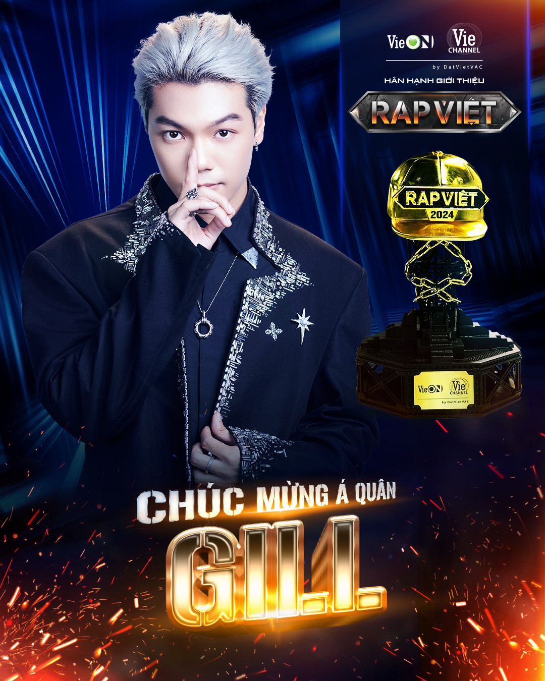 GILL đạt giải Á quân sau khi đã lỡ hẹn với trận Chung kết vào Rap Việt mùa 1. GILL đạt giải Á quân sau khi đã lỡ hẹn với trận Chung kết vào Rap Việt mùa 1.