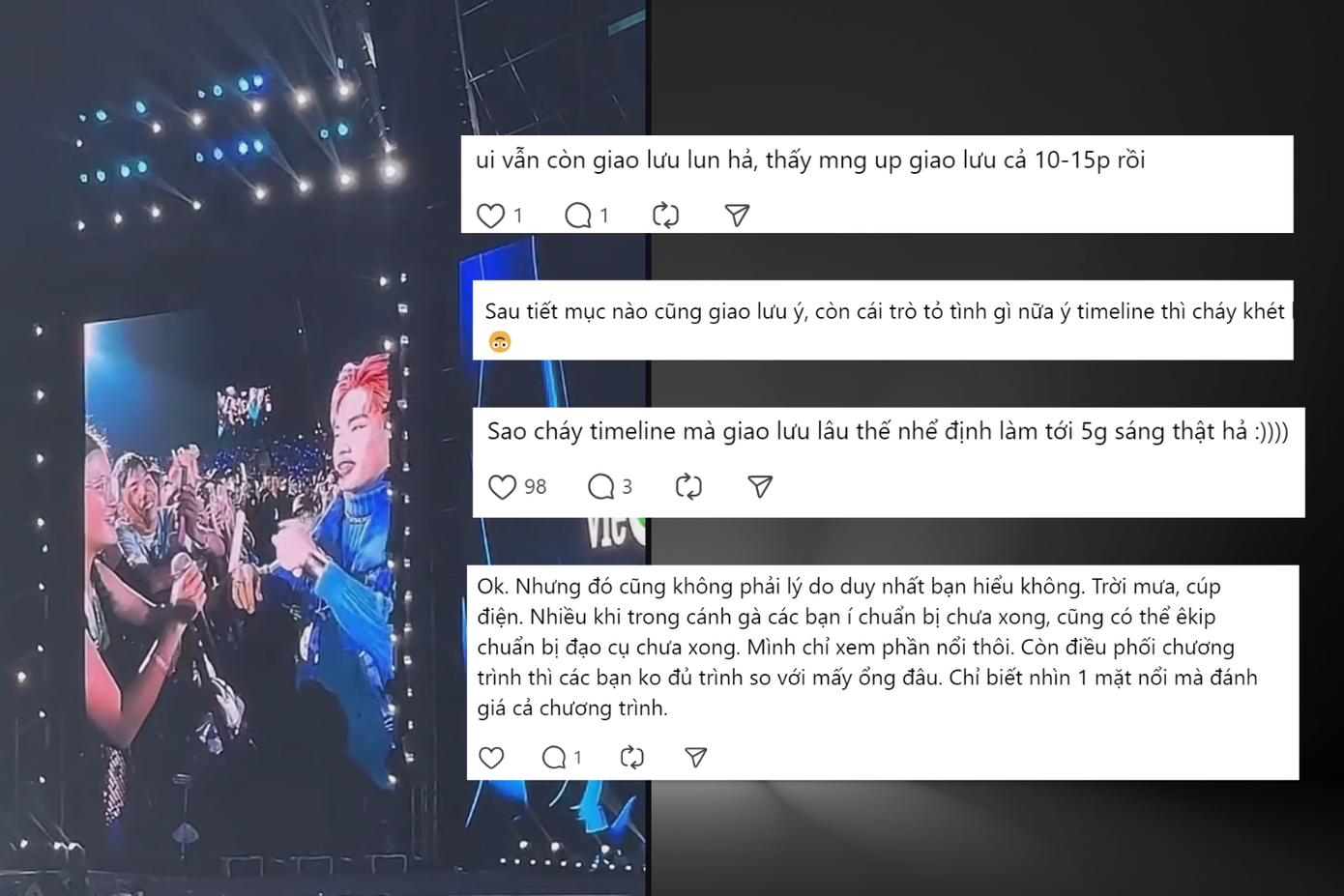 Timeline bị ảnh hưởng, khán giả cho rằng việc giao lưu chiếm nhiều thời gian.
