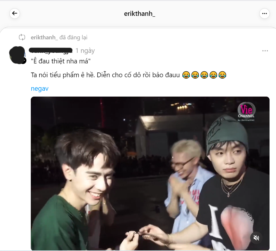 Erik đăng lại "tiểu phẩm" cùng "team tiểu học". Ảnh: @erikthanh