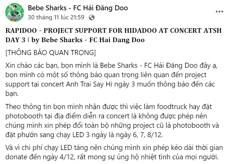 FC Hải Đăng Doo thay đổi kế hoạch tiếp sức idol.