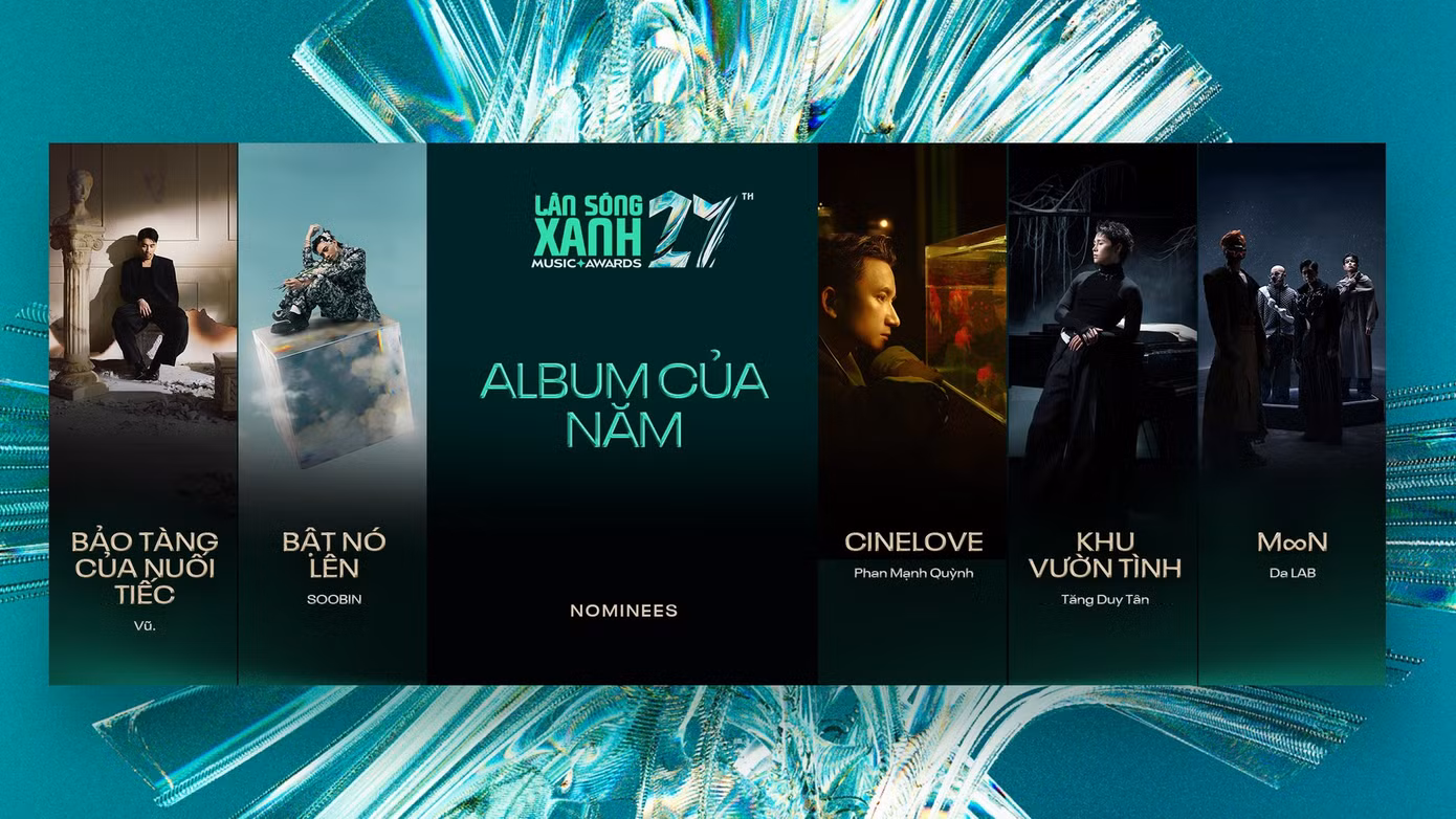 Album của năm gồm các đề cử: Bảo Tàng Của Nuối Tiếc (Vũ.), Bật Nó Lên (SOOBIN), CINELOVE (Phan Mạnh Quỳnh), Khu Vườn Tình (Tăng Duy Tân), M∞n (Da LAB)