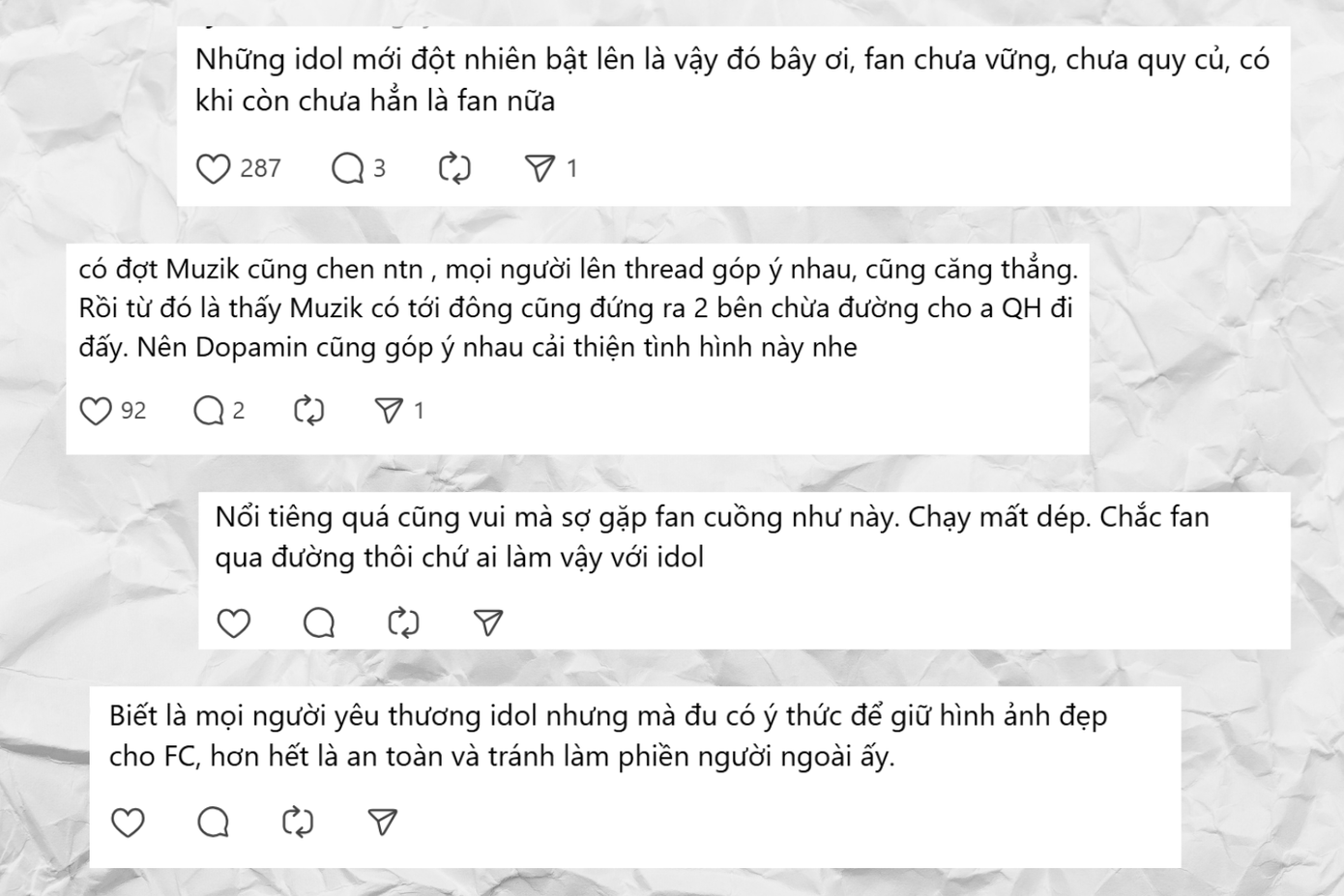 Việc chia sẻ và góp ý về hành vi được các fan tích cực hưởng ứng.