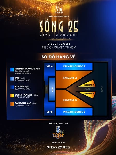 Bảng giá vé chỉ dành cho &quot;phú ông - phú bà&quot; của Live Concert Sóng 25 được công bố.