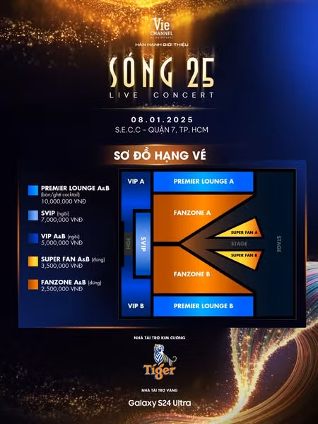 Bảng giá vé chỉ dành cho "phú ông - phú bà" của Live Concert Sóng 25 được công bố.