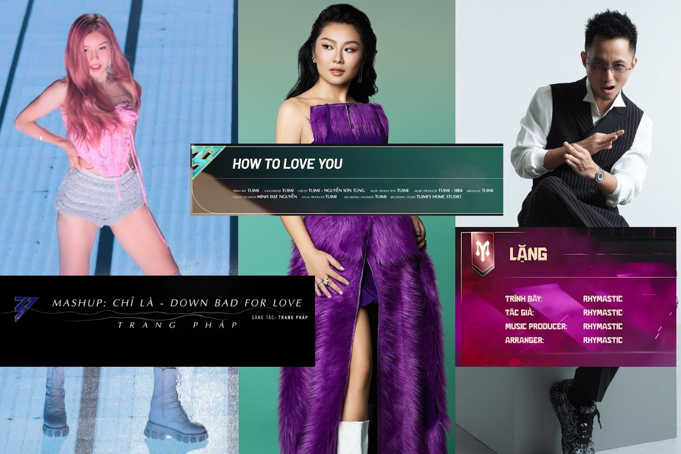 Trang Pháp, Tuimi, Rhymastic có "lối đi riêng" khi một mình "cân" tất cả các vị trí để hoàn thiện tiết mục trình diễn. Trang Pháp, Tuimi, Rhymastic có "lối đi riêng" khi một mình "cân" tất cả các vị trí để hoàn thiện tiết mục trình diễn.