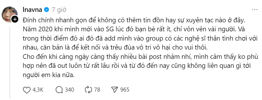 Lena giải thích về việc hiện diện trong group chứa nội dung khiếm nhã. Lena giải thích về việc hiện diện trong group chứa nội dung khiếm nhã.