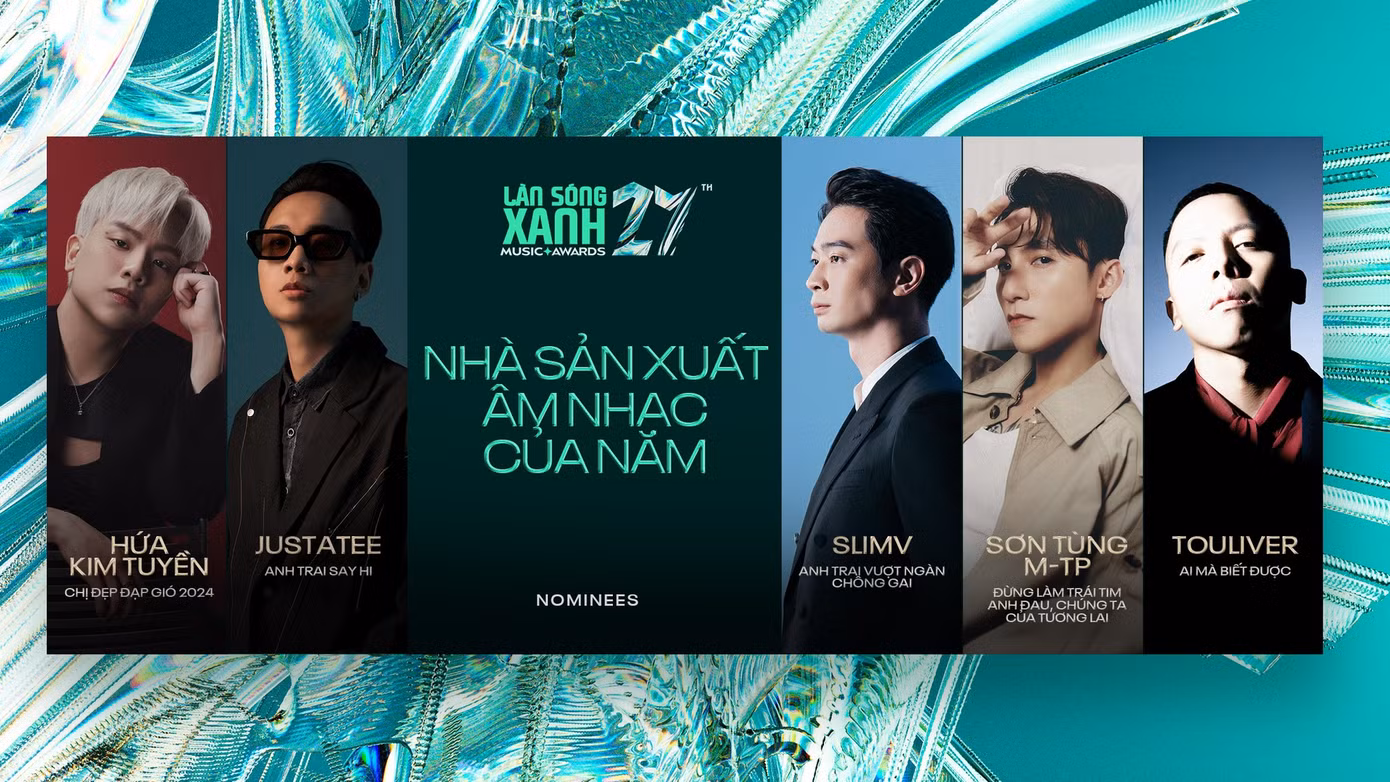 Sơn Tùng M-TP gây bất ngờ khi xuất hiện trong hạng mục Nhà sản xuất âm nhạc của năm cùng Hứa Kim Tuyền, JustaTee, SlimV, Touliver.