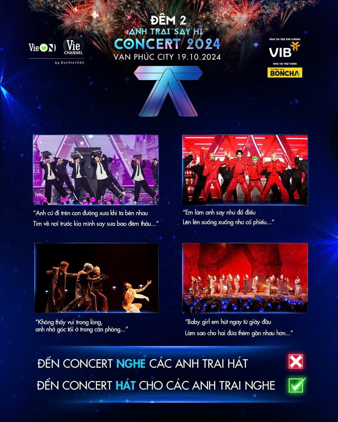 4 tiết mục "làm mưa làm gió" tại Concert 1 vẫn tiếp tục được trình diễn trong Concert 2. 4 tiết mục "làm mưa làm gió" tại Concert 1 vẫn tiếp tục được trình diễn trong Concert 2.