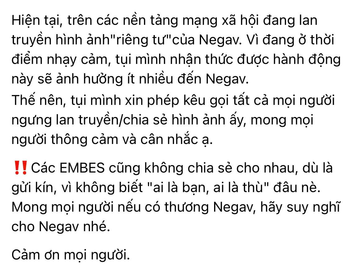 Hiện tại fan Negav đang lên tiếng mong khán giả ngừng lan truyền những hình ảnh sai sự thật. Hiện tại fan Negav đang lên tiếng mong khán giả ngừng lan truyền những hình ảnh sai sự thật.