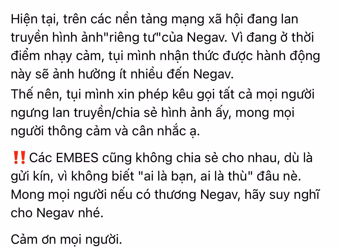 Hiện tại fan Negav đang lên tiếng mong khán giả ngừng lan truyền những hình ảnh sai sự thật.