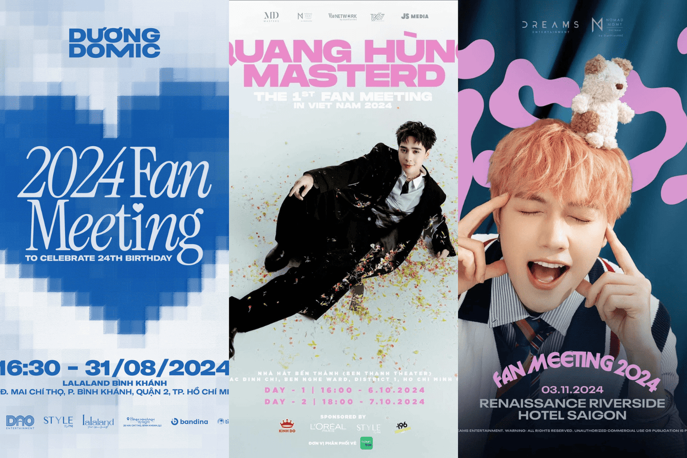 Gần đây, nhiều Anh trai lần lượt tổ chức các buổi fan meeting hoành tráng. Gần đây, nhiều Anh trai lần lượt tổ chức các buổi fan meeting hoành tráng.