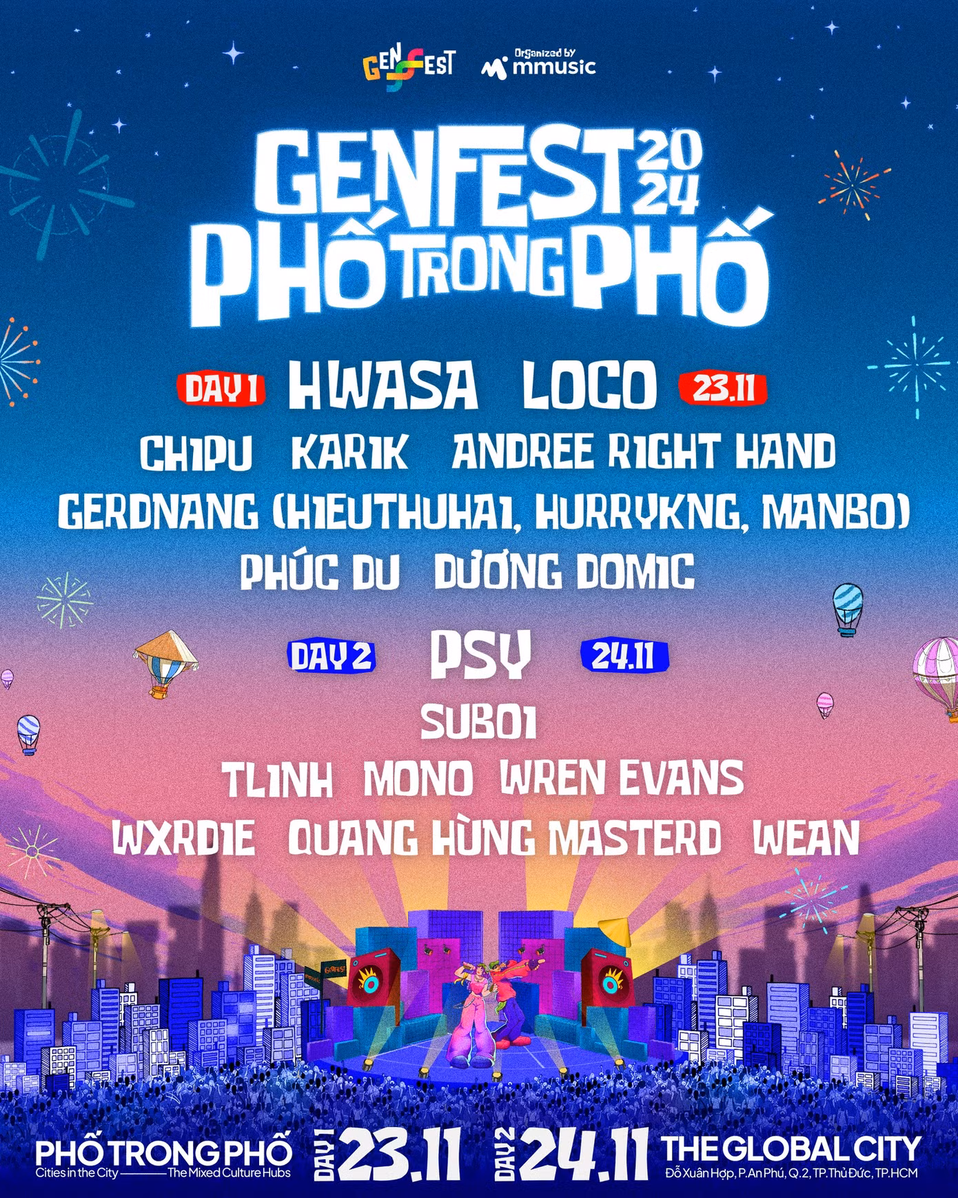 Danh sách nghệ sĩ tham gia tại sự kiện GENfest trong 2 đêm 23 - 24/11.