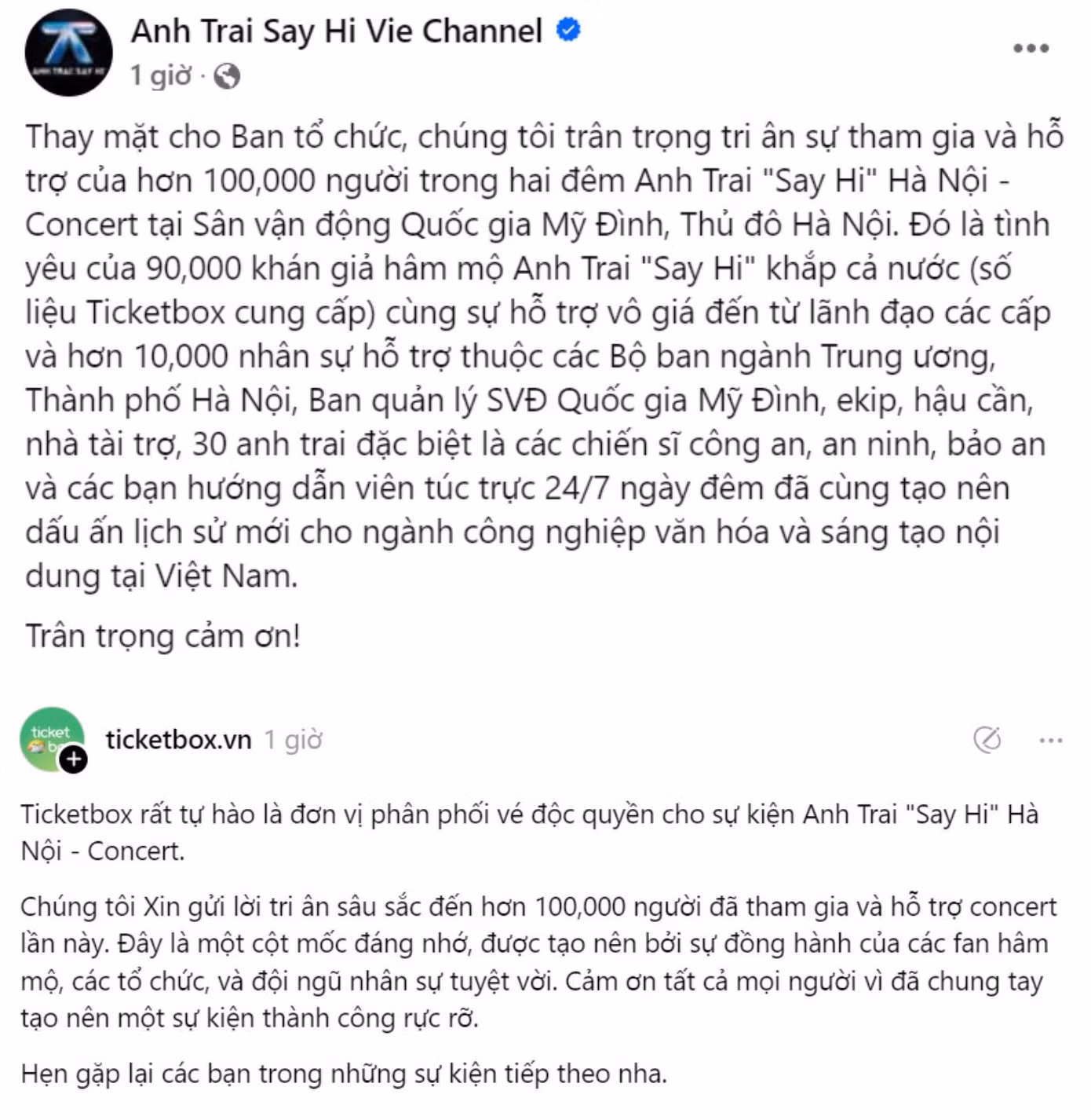 BTC chính thức lên tiếng về số lượng vé bán ra sau 2 đêm concert tại Hà Nội là hơn 90.000 khán giả.