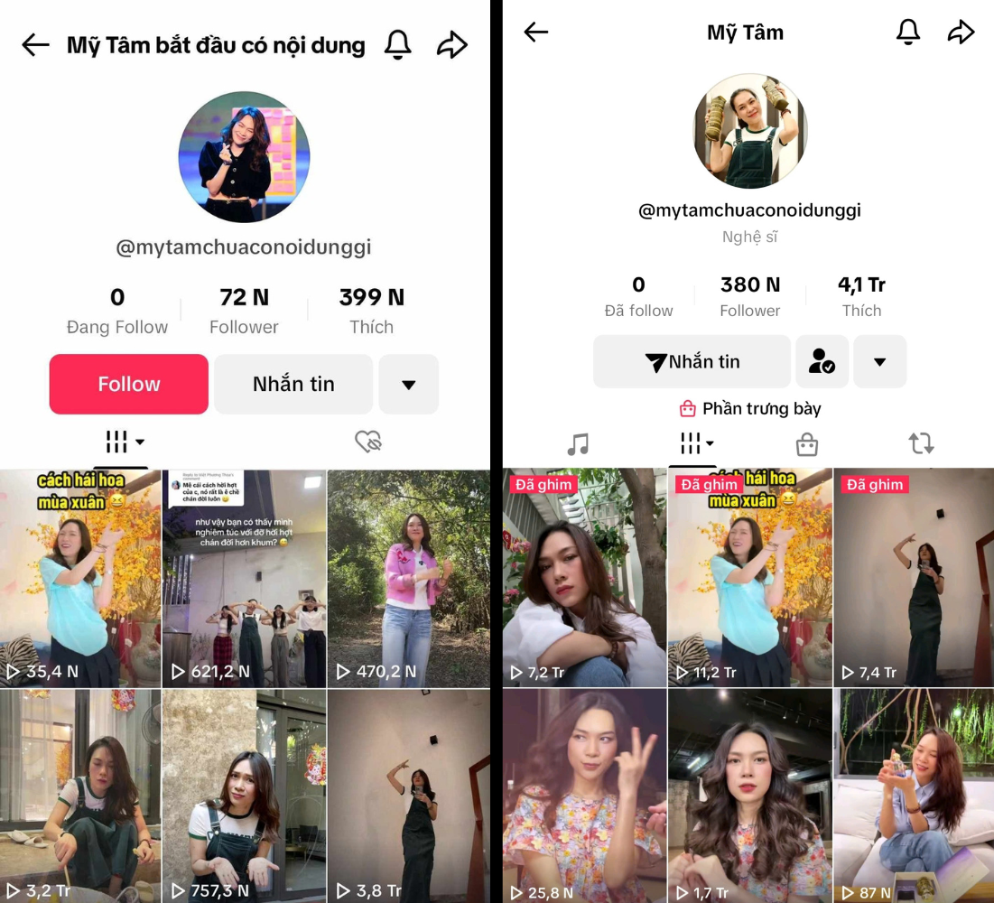 Dù không đủ "KPI" mỗi ngày 1 - 2 clip như đã đặt ra, kênh TikTok của Mỹ Tâm vẫn đạt gần 400K lượt theo dõi sau gần 1 năm debut. Dù không đủ "KPI" mỗi ngày 1 - 2 clip như đã đặt ra, kênh TikTok của Mỹ Tâm vẫn đạt gần 400K lượt theo dõi sau gần 1 năm debut.