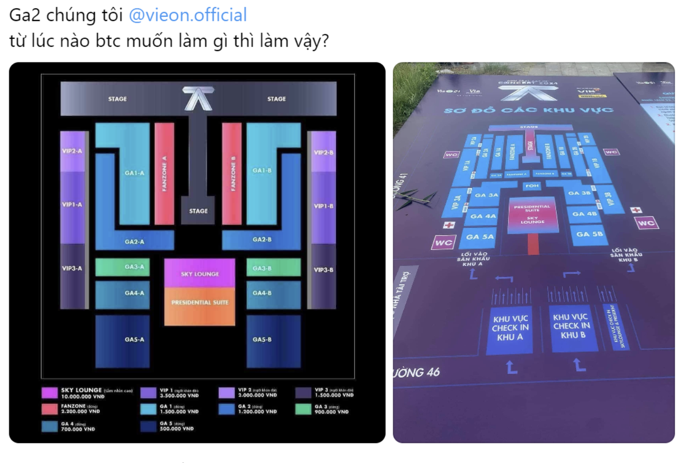 Hình ảnh vị trí chỗ ngỗi được lan truyền khiến fan bức xúc. Hình ảnh vị trí chỗ ngỗi được lan truyền khiến fan bức xúc.