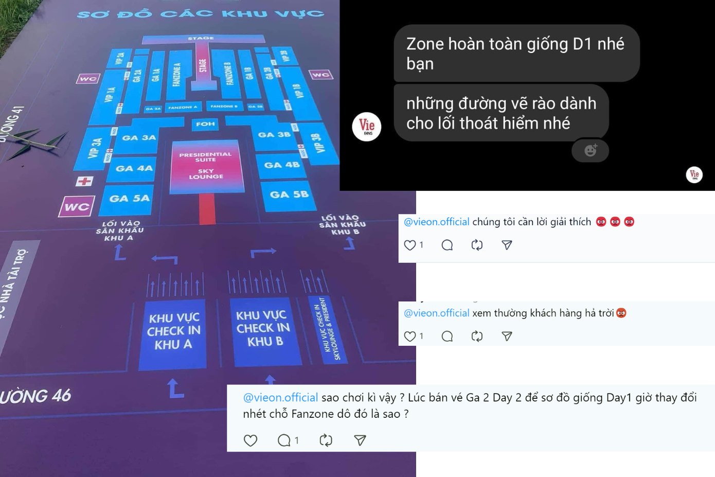 Khu vực GA2 bị cắt bớt phần diện tích có tầm nhìn trực diện sân khấu cho khu vực Fanzone. Khu vực GA2 bị cắt bớt phần diện tích có tầm nhìn trực diện sân khấu cho khu vực Fanzone.