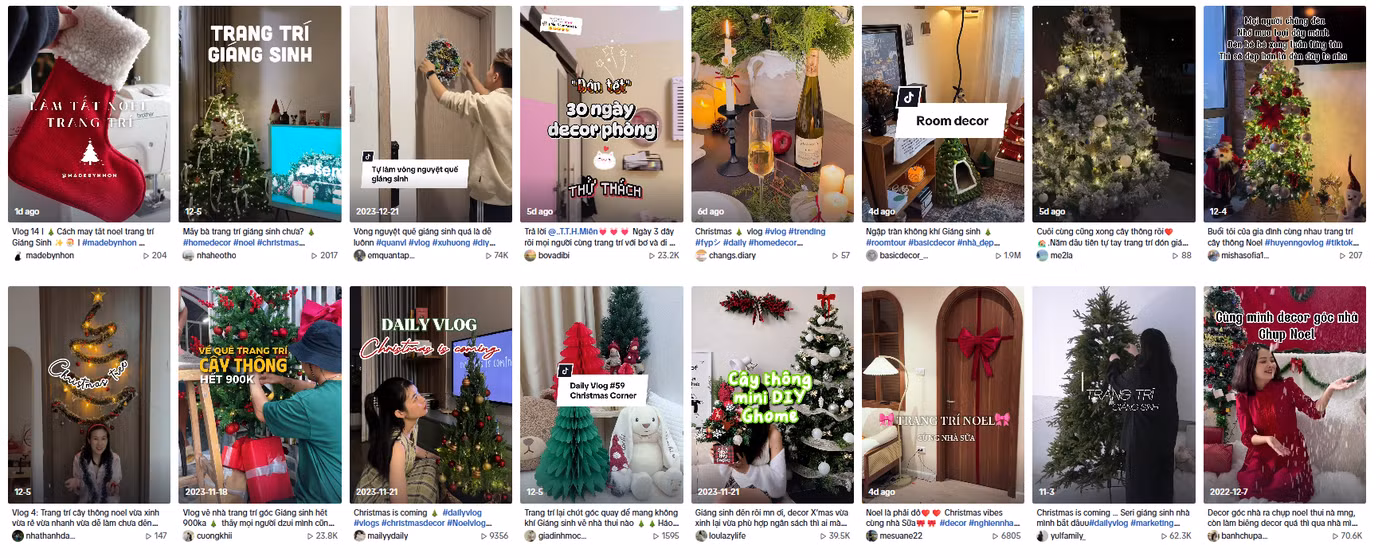 Nhập từ khóa "trang trí Noel" trên các nền tảng mạng xã hội là có thể dễ dàng xem được nhiều video có cùng nội dung.