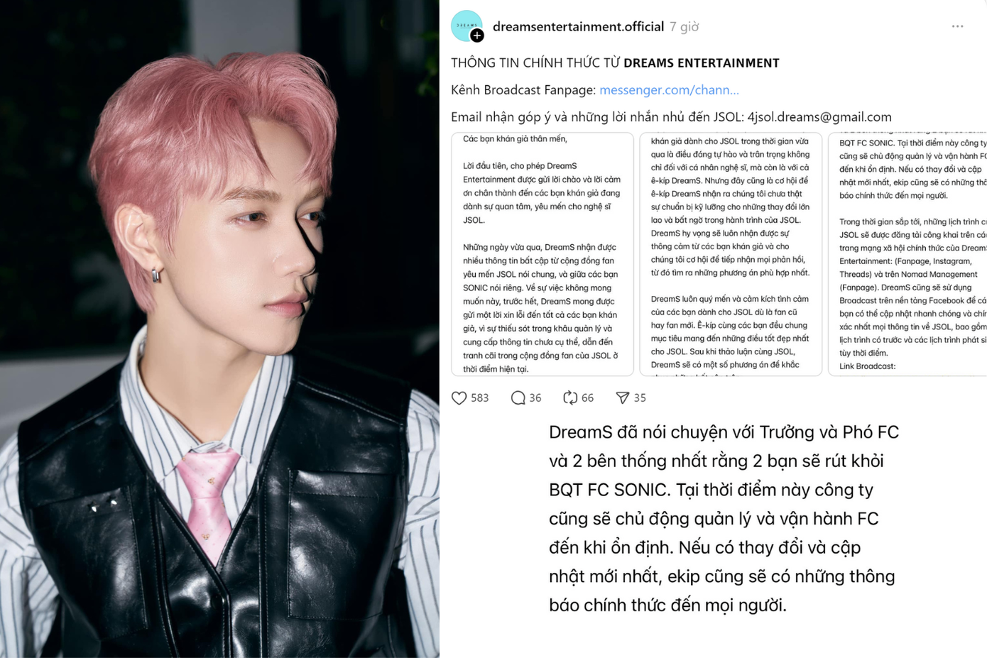 Công ty quản lý của JSOL lên tiếng trước những bất cập trong cộng đồng fan những ngày qua.