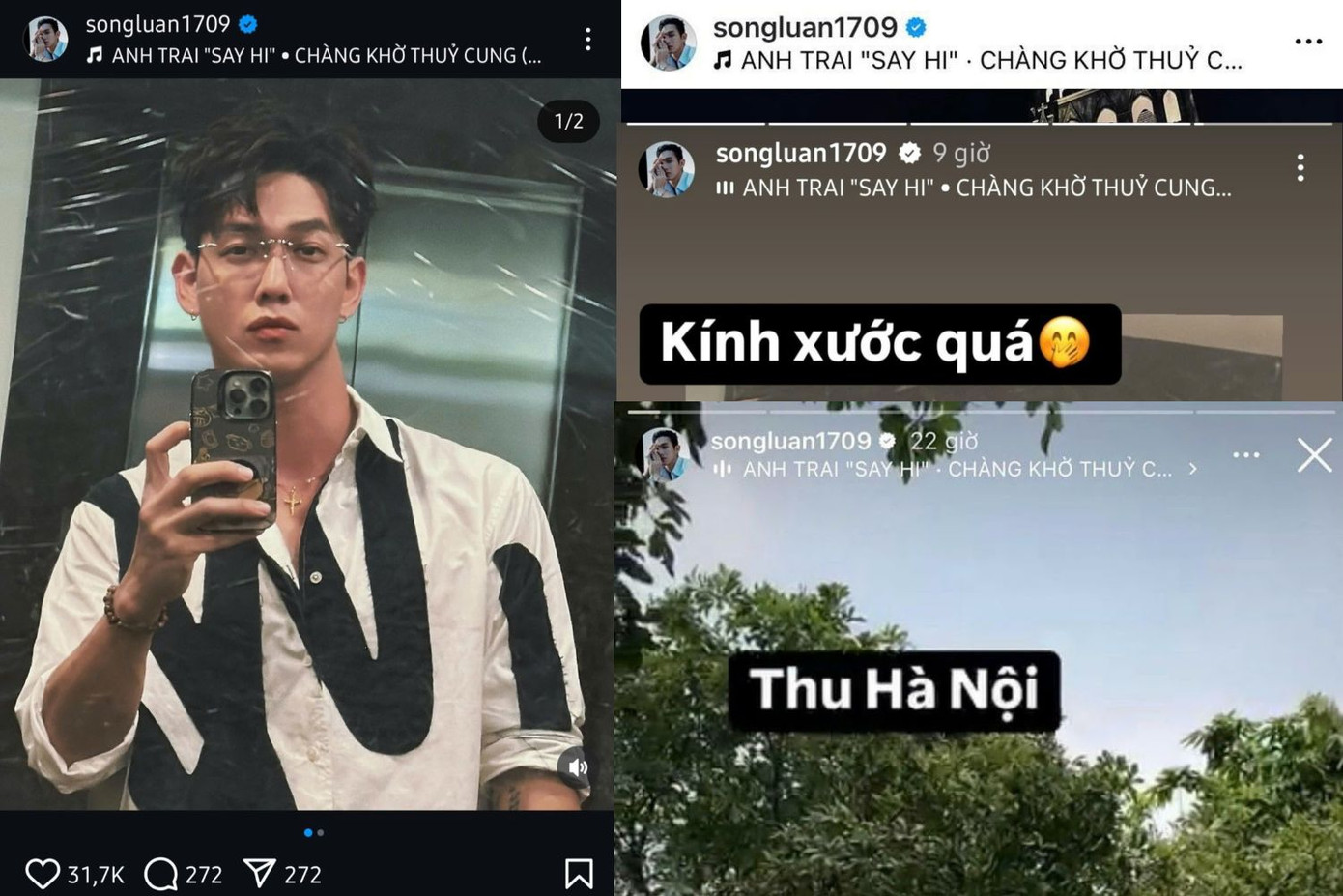 Song Luân sử dụng ca khúc Chàng Khờ Thủy Cung chèn trong các bài đăng. Ảnh: IGNV