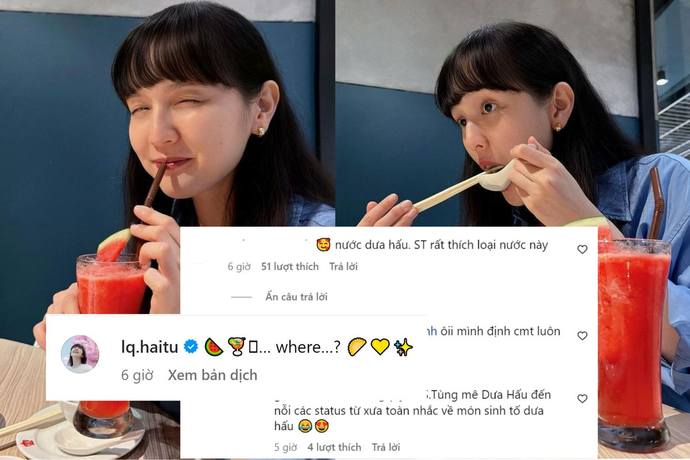 Fan còn nhận ra Hải Tú sử dụng icon để thay lời muốn nói, đây cũng là điểm đặc trưng trong các bài đăng của Sơn Tùng M-TP. Ảnh: @lq.haitu Fan còn nhận ra Hải Tú sử dụng icon để thay lời muốn nói, đây cũng là điểm đặc trưng trong các bài đăng của Sơn Tùng M-TP. Ảnh: @lq.haitu