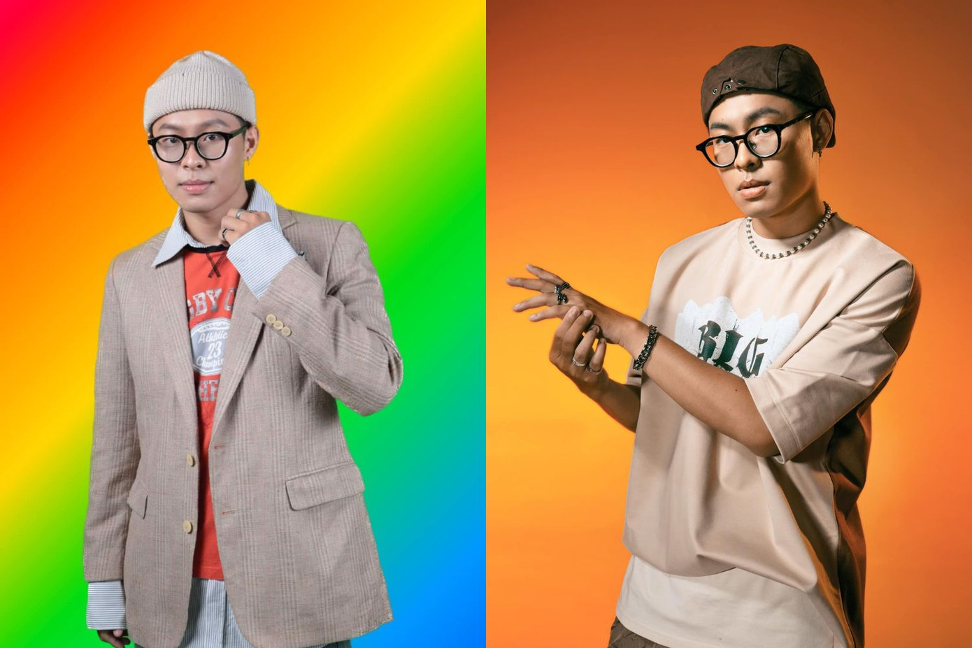 HURRYKNG tại Rap Việt mùa 3, luôn gắn liền với bộ đôi "phong ấn nhan sắc" là mũ và kính.