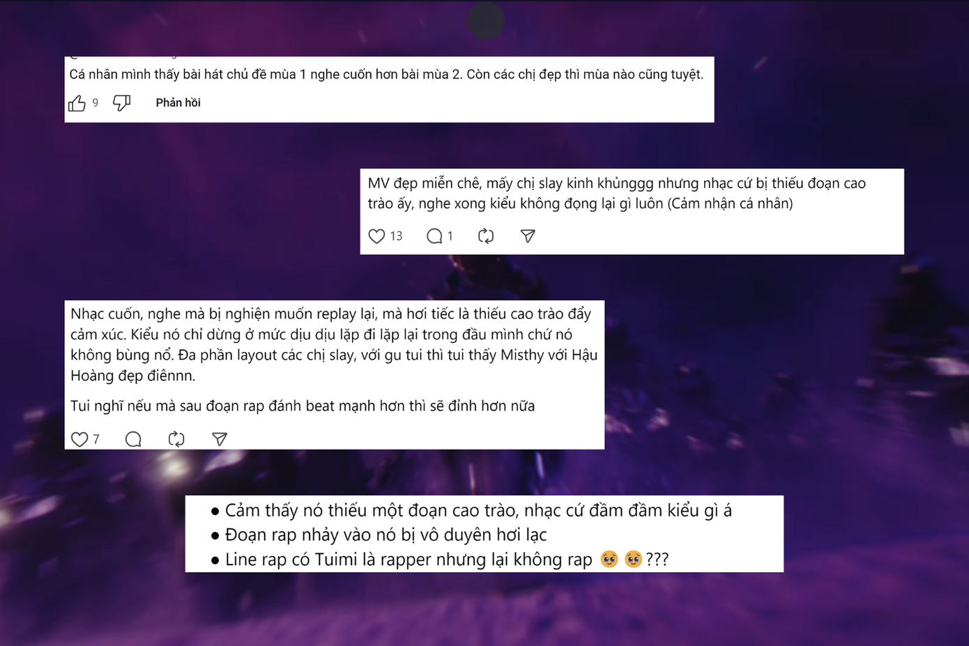 Cũng có những nhận xét về việc âm nhạc chưa đủ cao trào trong ca khúc chủ đề năm nay.