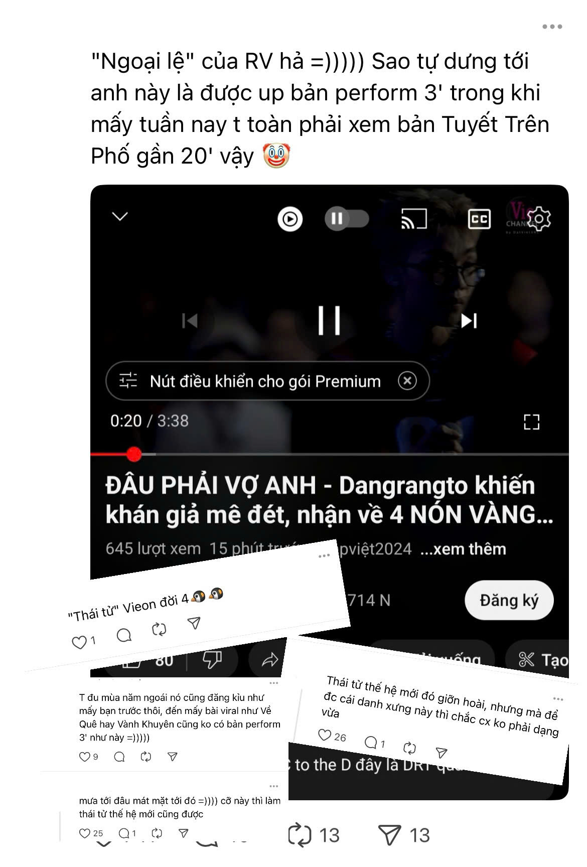 Dangrangto được ekip lên sóng hẳn một video performance để fan dễ “nghe đi nghe lại”. Trong khi đó Tuyết Trên Phố của Gill thì không được đặc quyền này. Dangrangto được ekip lên sóng hẳn một video performance để fan dễ “nghe đi nghe lại”. Trong khi đó Tuyết Trên Phố của Gill thì không được đặc quyền này.