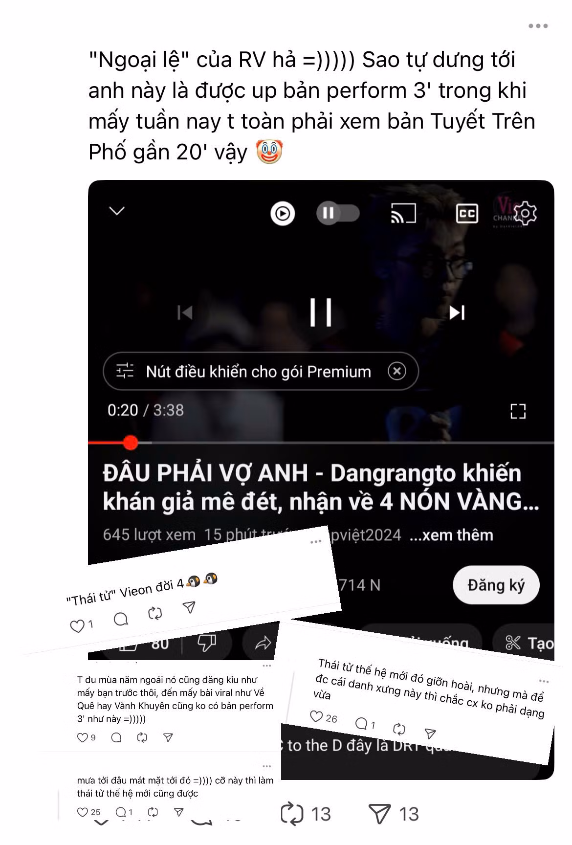 Dangrangto được ekip lên sóng hẳn một video performance để fan dễ “nghe đi nghe lại”. Trong khi đó Tuyết Trên Phố của Gill thì không được đặc quyền này. Dangrangto được ekip lên sóng hẳn một video performance để fan dễ “nghe đi nghe lại”. Trong khi đó Tuyết Trên Phố của Gill thì không được đặc quyền này.
