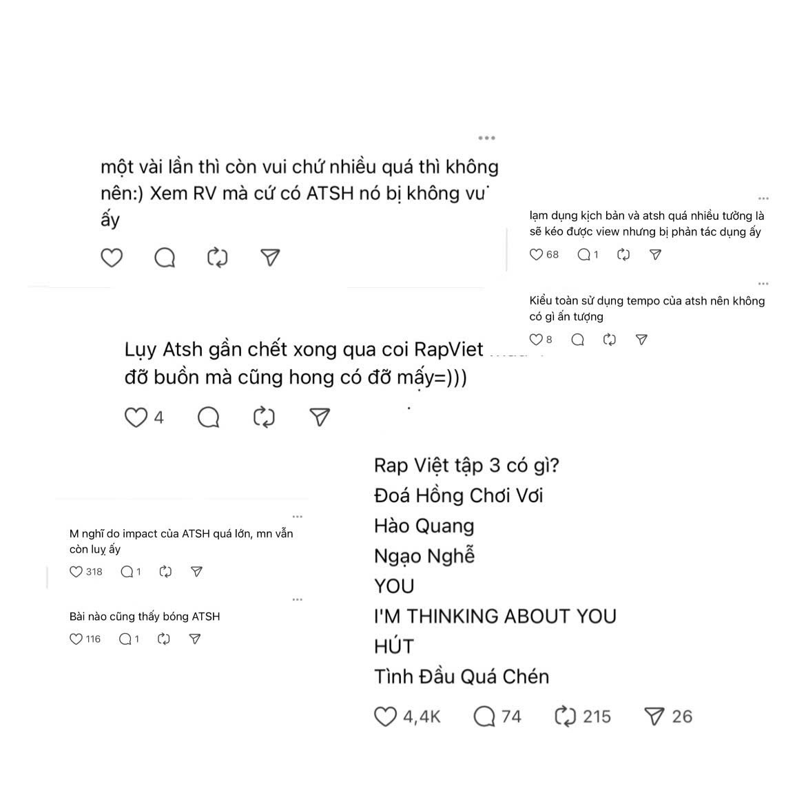 Fan bày tỏ “một vài lần thì vui, còn nhiều quá thì không nên” khi "chất liệu" Anh Trai “Say Hi” tràn ngập trong Rap Việt. Fan bày tỏ “một vài lần thì vui, còn nhiều quá thì không nên” khi "chất liệu" Anh Trai “Say Hi” tràn ngập trong Rap Việt.