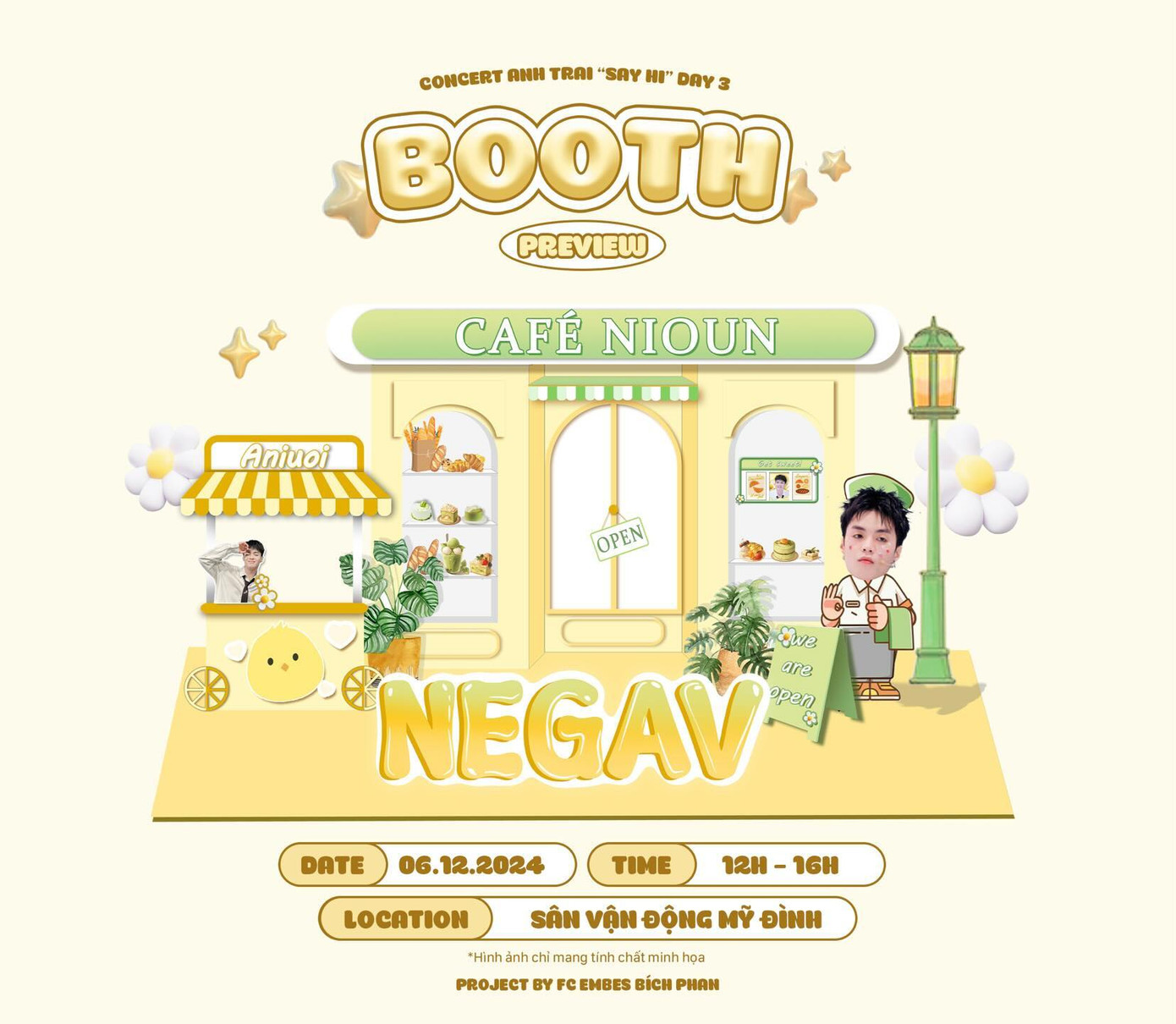 Cùng với food truck, FC còn "khai trương" chiếc photobooth với chủ đề "Tiệm cafe Nioun". Cùng với food truck, FC còn "khai trương" chiếc photobooth với chủ đề "Tiệm cafe Nioun".