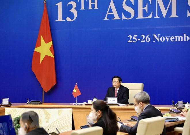 Thủ tướng Chính phủ Phạm Minh Chính dự và phát biểu tại Hội nghị Cấp cao Á-Âu (ASEM) lần thứ 13 do Campuchia tổ chức dưới hình thức trực tuyến. (Ảnh: Lâm Khánh/TTXVN) Thủ tướng Chính phủ Phạm Minh Chính dự và phát biểu tại Hội nghị Cấp cao Á-Âu (ASEM) lần thứ 13 do Campuchia tổ chức dưới hình thức trực tuyến. (Ảnh: Lâm Khánh/TTXVN)