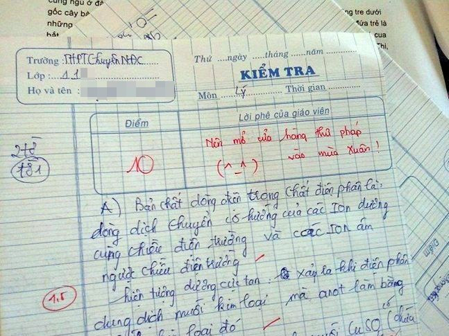 Bài kiểm tra Vật lý có lời phê xì tin gây sốt dân mạng. Bài kiểm tra Vật lý có lời phê xì tin gây sốt dân mạng