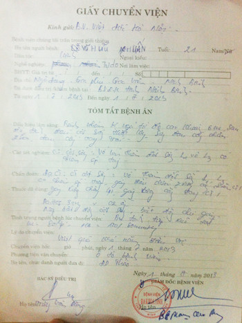 Giấy chuyển viện của Huấn. Giấy chuyển viện của Huấn