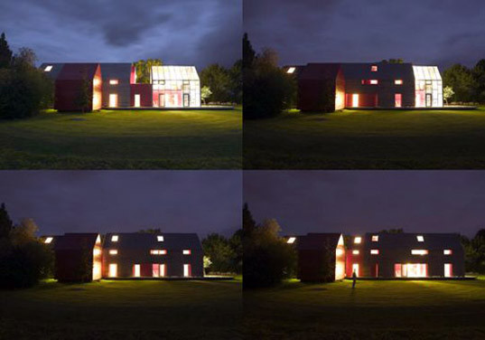 Toàn cảnh ngôi nhà trượt vào ban ngày và ban đêm.