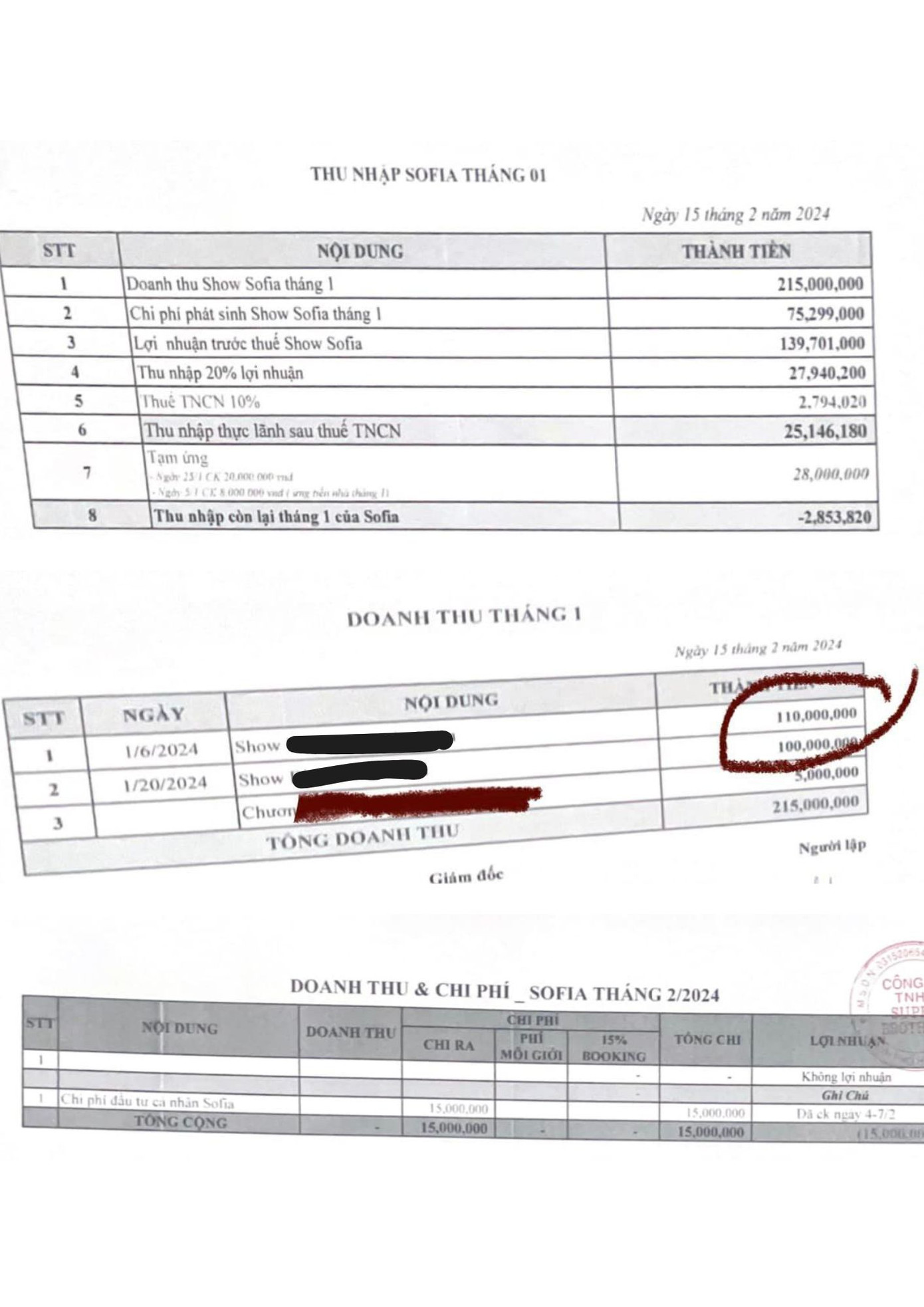 Về vấn đề liên quan đến hợp đồng thu - chi, Sofia cho biết sẽ làm rõ hơn trong buổi livestream. Về vấn đề liên quan đến hợp đồng thu - chi, Sofia cho biết sẽ làm rõ hơn trong buổi livestream.