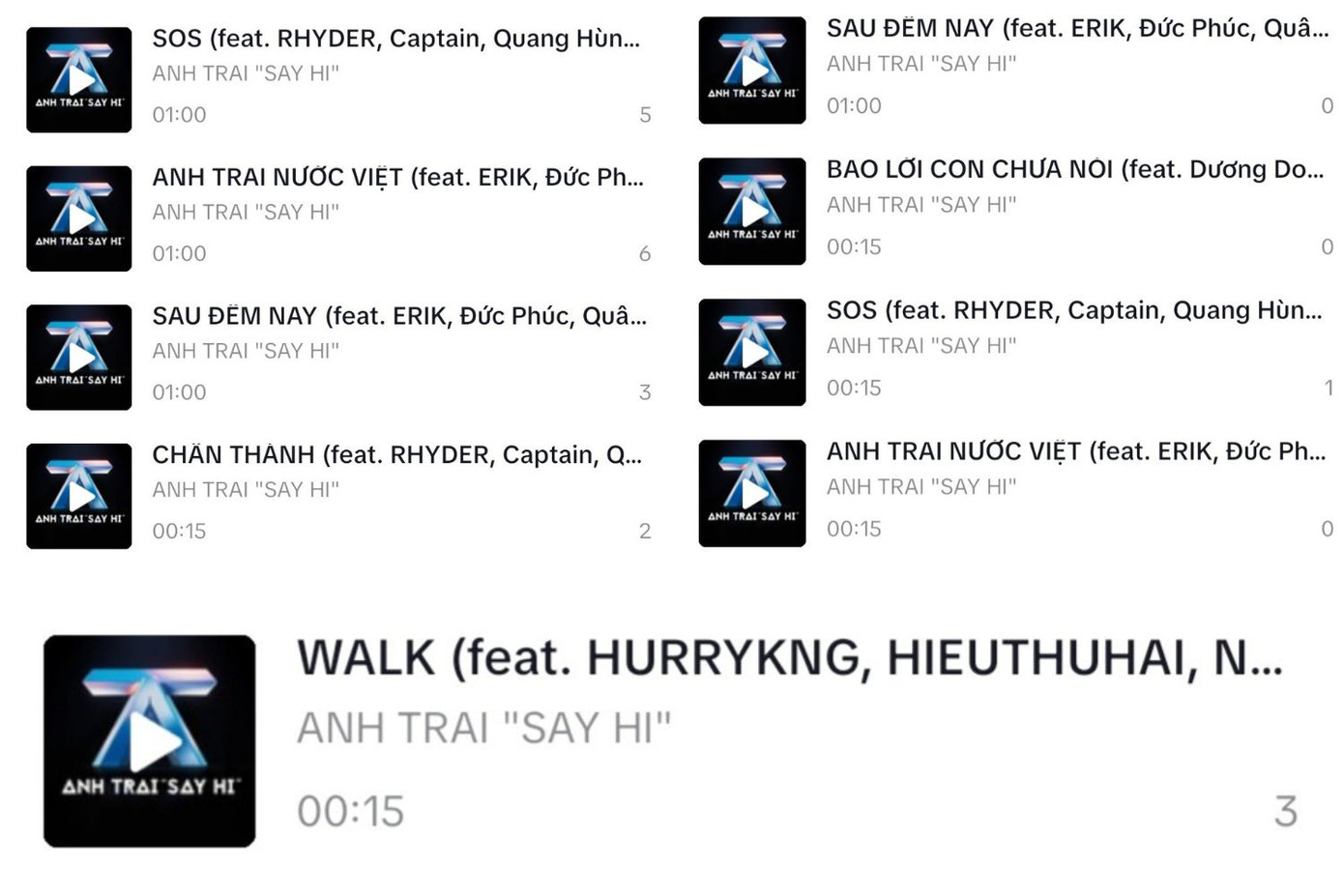 Sound nhạc của 6 tiết mục được dự đoán sẽ trình diễn vào tối nay được chia sẻ trên TikTok.