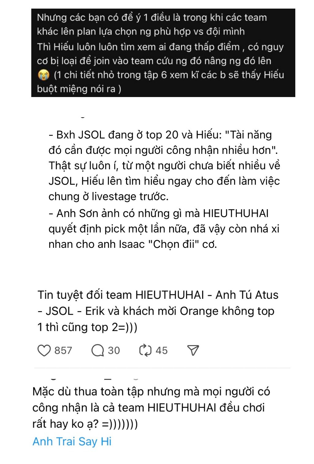 Dân tình dành nhiều lời khen cho đội HIEUTHUHAI. Dân tình dành nhiều lời khen cho đội HIEUTHUHAI.