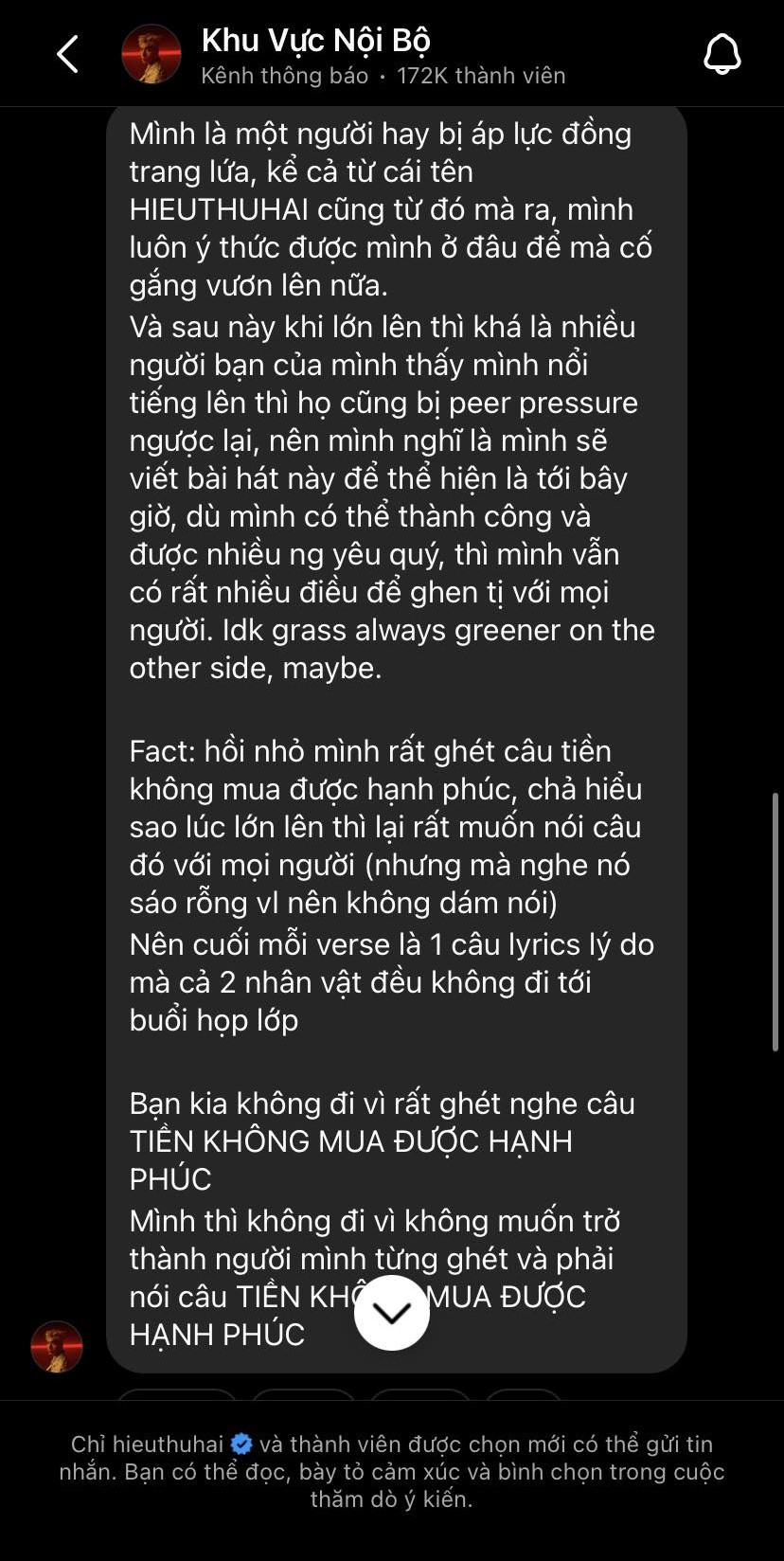 Những chia sẻ của HIEUTHUHAI khiến netizen đồng cảm. Những chia sẻ của HIEUTHUHAI khiến netizen đồng cảm.