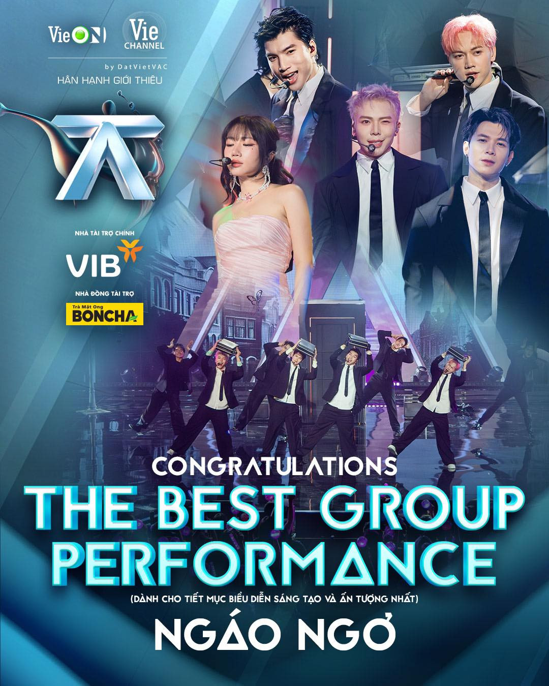 Tiết mục Ngáo Ngơ nhận giải thưởng the best group performance. Tiết mục Ngáo Ngơ nhận giải thưởng the best group performance.