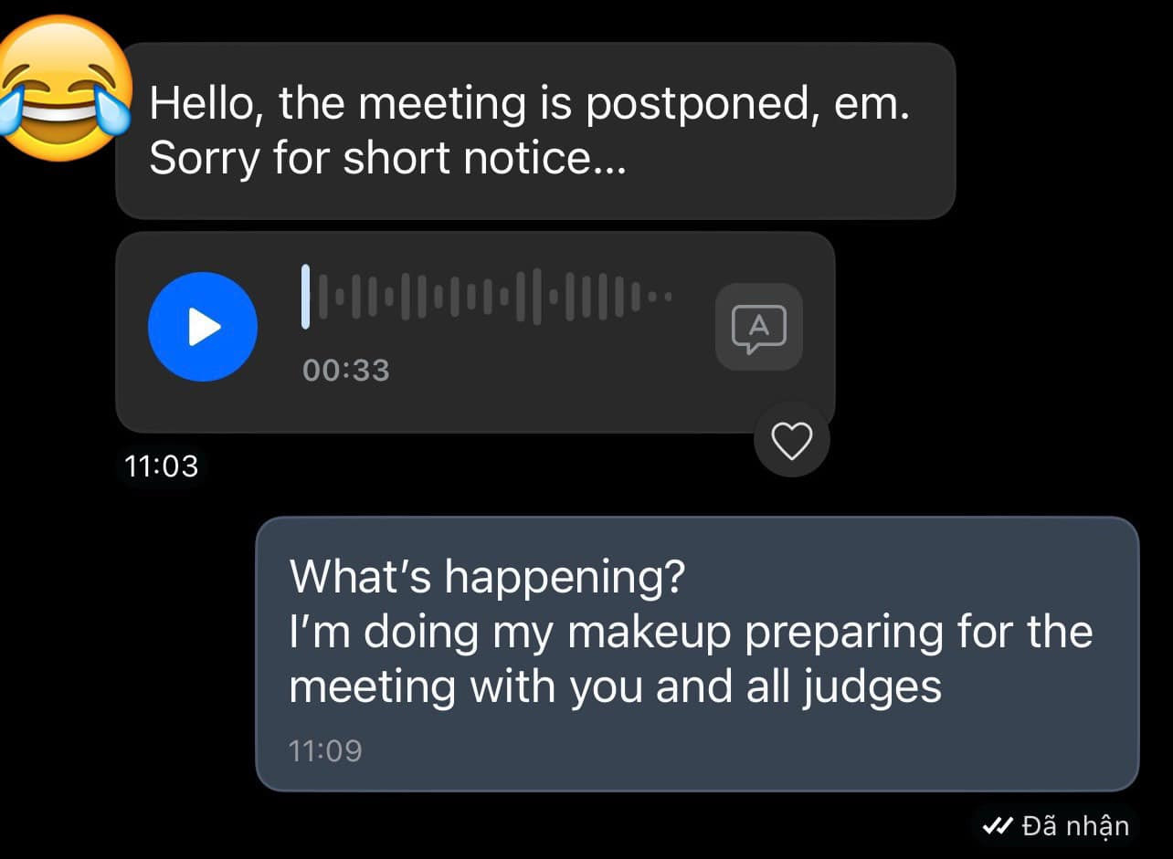 Hoàng Thùy bị hủy lịch họp đột xuất, không được đồng hành cùng cuộc thi. Hoàng Thùy bị hủy lịch họp đột xuất, không được đồng hành cùng cuộc thi.