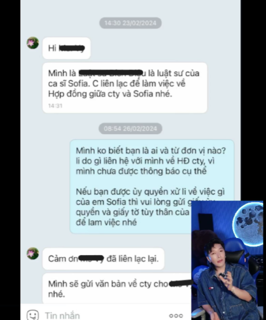 Ngày 23/2, phía Châu Đăng Khoa bất ngờ khi nhận được tin nhắn làm việc từ luật sư của Sofia. Ngày 23/2, phía Châu Đăng Khoa bất ngờ khi nhận được tin nhắn làm việc từ luật sư của Sofia.