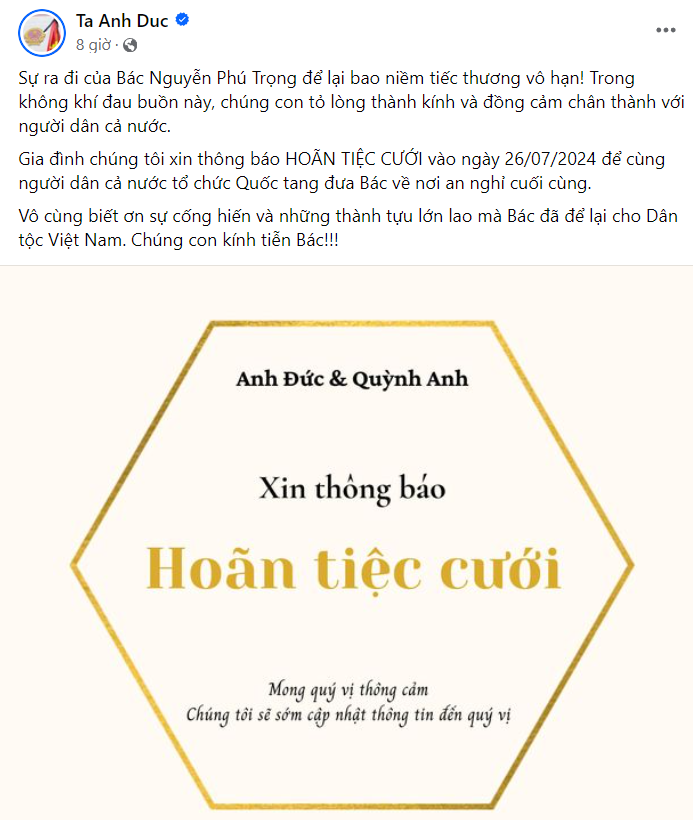 Trên trang cá nhân, diễn viên Anh Đức cũng đã thay đổi ảnh đại diện lá cờ rủ.