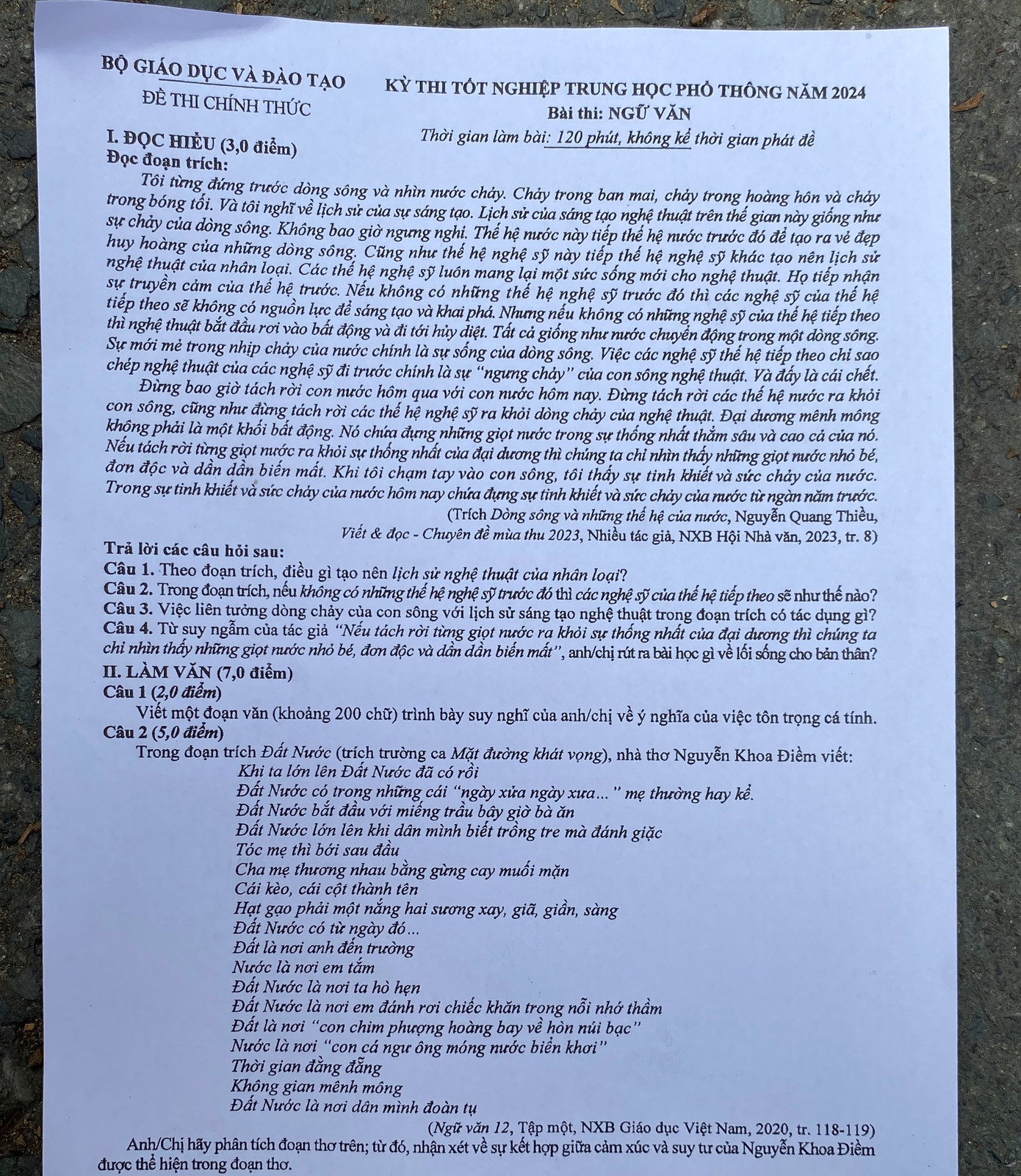 Đề thi môn Ngữ văn kỳ thi tốt nghiệp THPT Quốc gia năm 2024. Đề thi môn Ngữ văn kỳ thi tốt nghiệp THPT Quốc gia năm 2024.