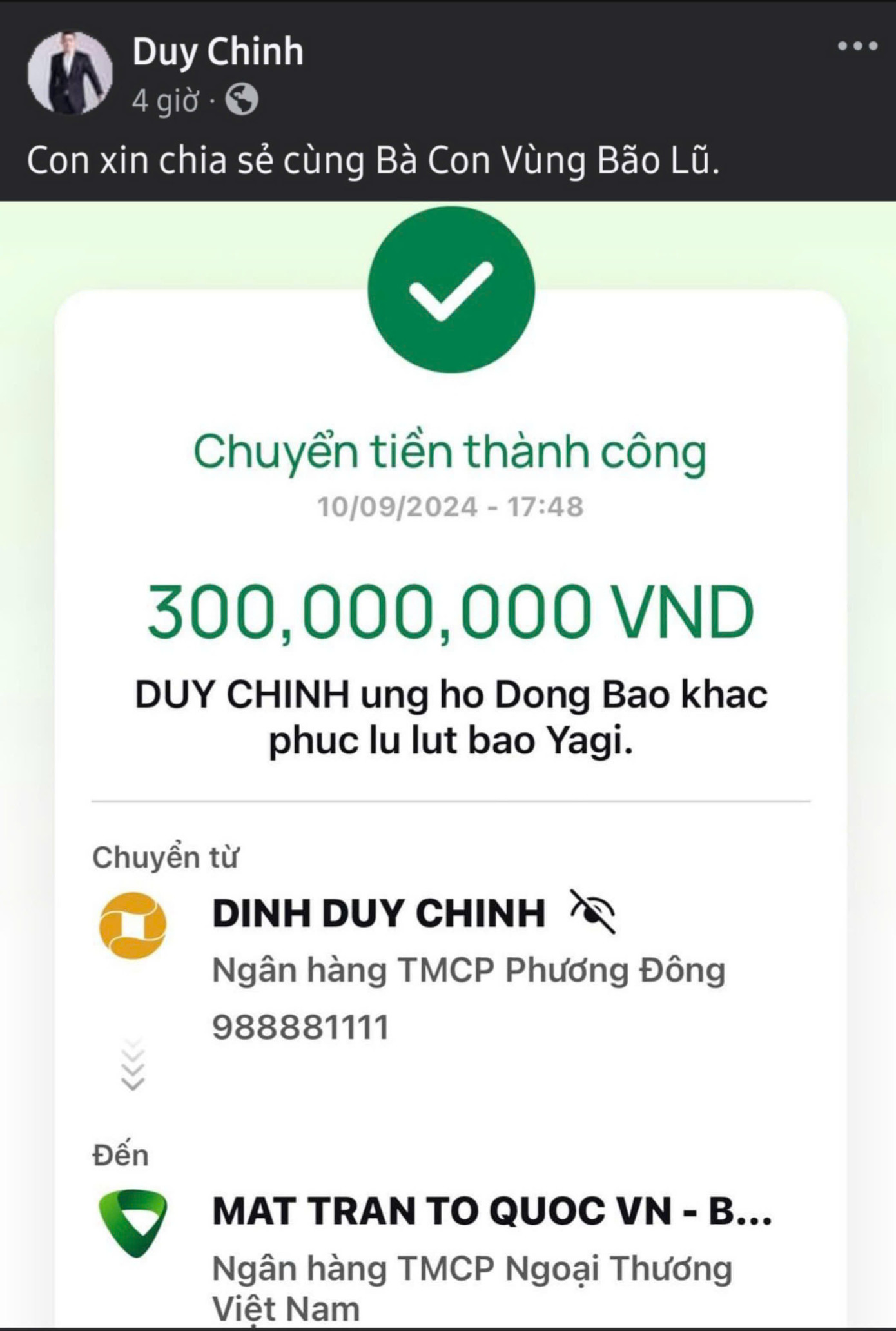 Streamer Duy Chinh ủng hộ bà con 300 triệu đồng cùng vượt qua giai đoạn khó khăn. Streamer Duy Chinh ủng hộ bà con 300 triệu đồng cùng vượt qua giai đoạn khó khăn.
