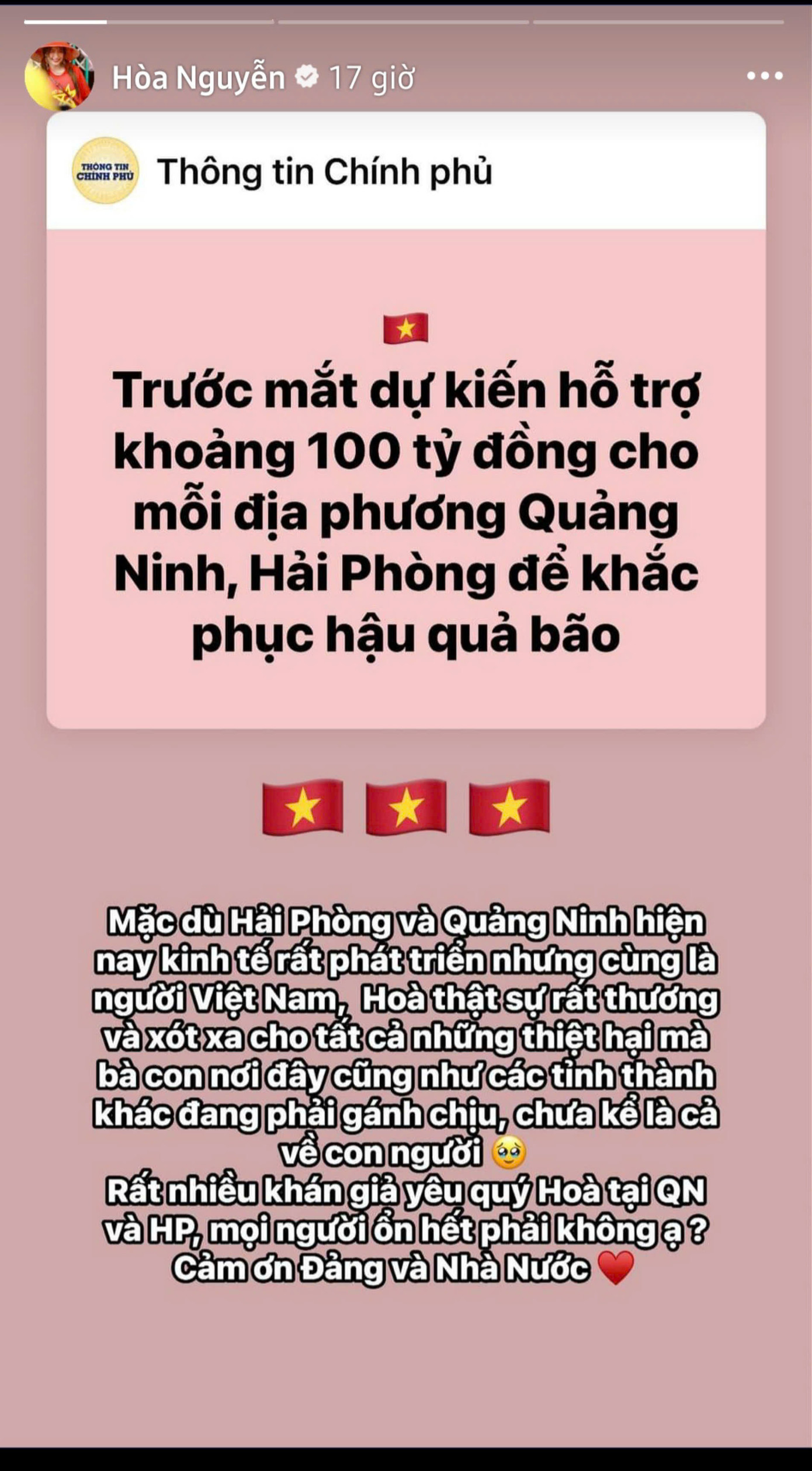 Hòa Minzy liên tục cập nhật thông tin về tình hình bão lũ trên trang cá nhân. Hòa Minzy liên tục cập nhật thông tin về tình hình bão lũ trên trang cá nhân.